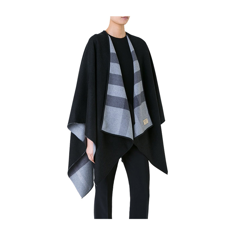 披肩】burberry/博柏利 炭灰色 羊绒 女士格纹两面斗篷#4029404【正品