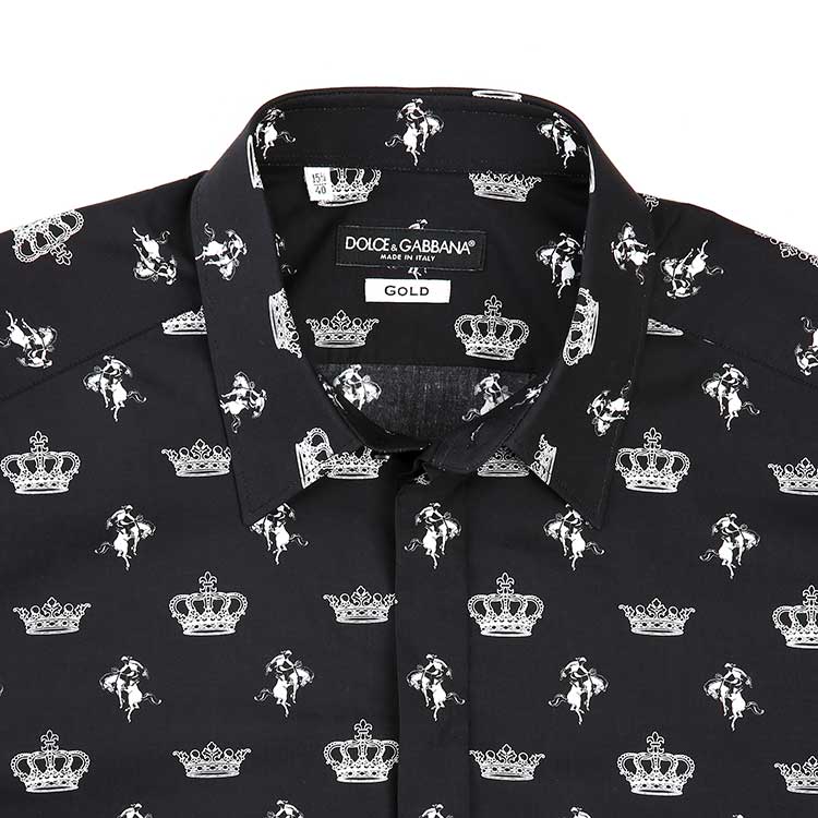 dolce&gabbana/杜嘉班纳男士衬衫-男士黑色 皇冠-牛仔时尚衬衫 断码