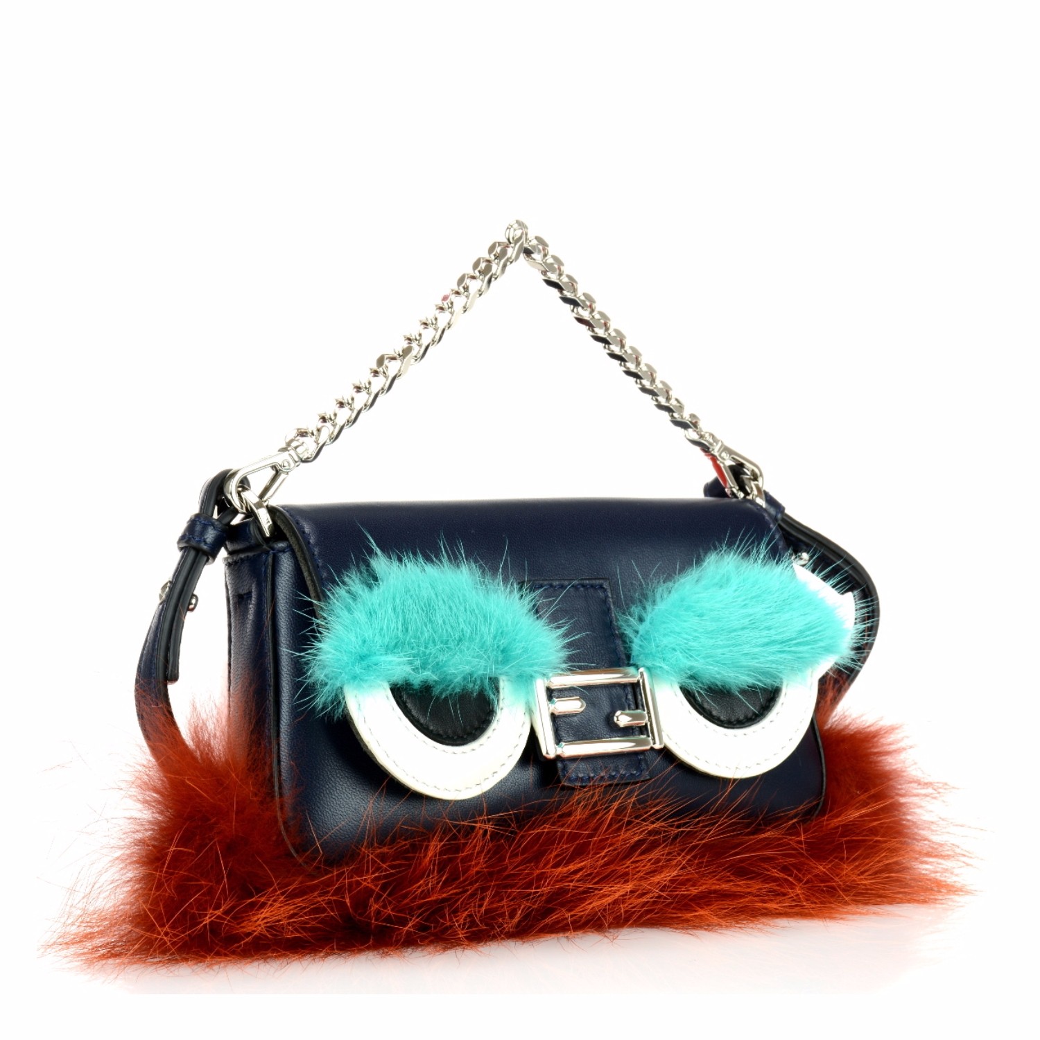 【包邮包税】fendi/芬迪 女士深蓝色拼接牛皮小怪兽单肩包 8m0354 88t