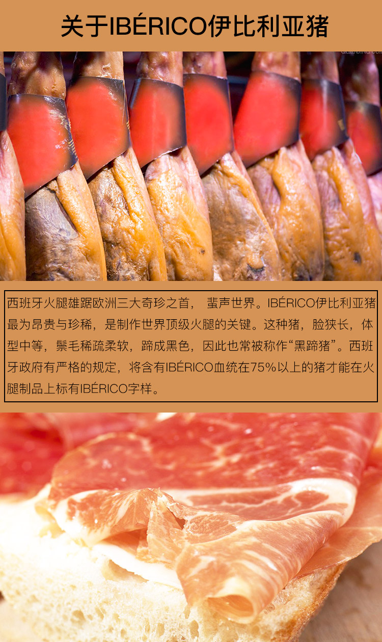 库live jamon iberico cebo伊比利亚黑蹄猪西班牙火腿(半橡果)