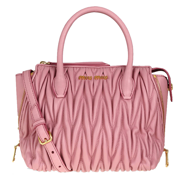 miumiu/缪缪 女士粉色羊皮褶皱手提包 5ba003 n88 f0028