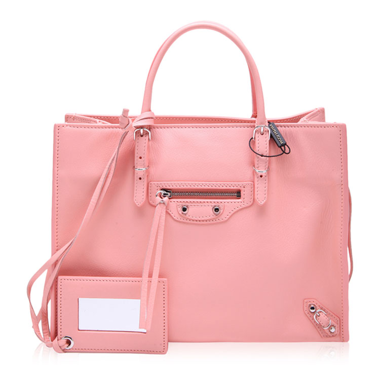 balenciaga/巴黎世家橘粉色牛皮材质经典机车元素女士手提单肩两用包