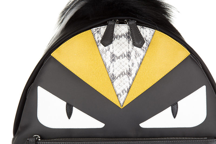 fendi/芬迪个性小怪兽眼睛装饰男士帆布/配皮双肩包7vz012深蓝满天星