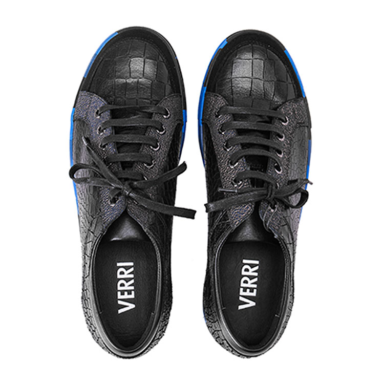 verri/verri男士休闲鞋-男士压花纹黑色休闲鞋鞋面材质:牛头层皮革
