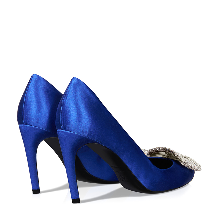roger vivier/罗杰·维维亚女士蓝色高跟鞋sexy choc真丝缎单鞋