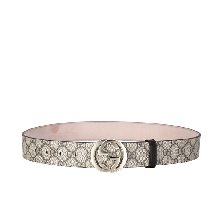 腰带】gucci/古驰 女士互扣式板扣腰带 370543 浅米色/乌木色【正品