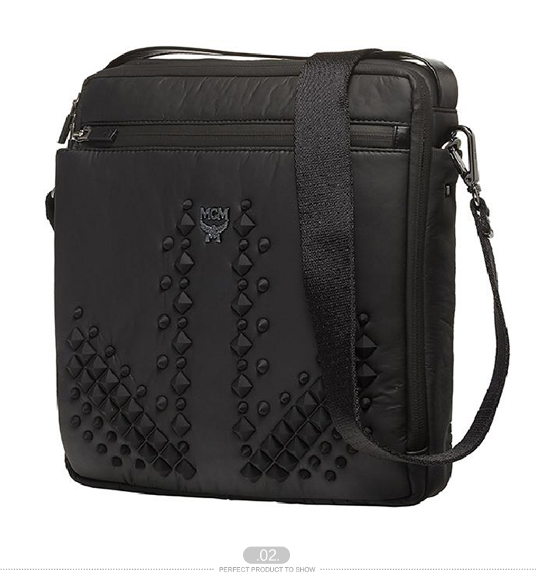 mcm/mcm 男士黑色尼龙时尚休闲斜挎包 #mmr4axo61 bk001