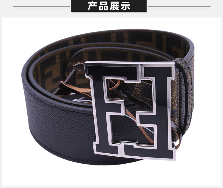 fendi/芬迪 男士棕色牛皮经典logo印花皮带双f标识板扣腰带 7c0250