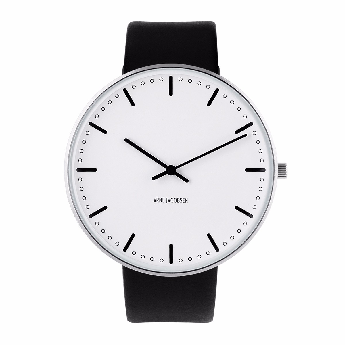 arne jacobsen 男款白色表盘 黑色表带 银色表圈 53203-2201